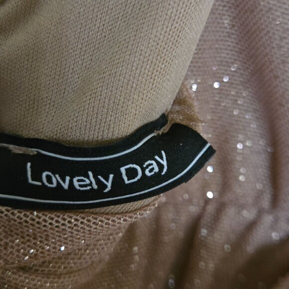 Lovely Day Ivory Glitter Maxi Dress Bow Ruffle Detail Sparkle Size S - Picture 13 of 14